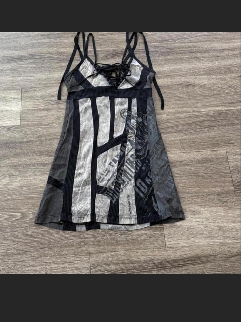 Salvage Vnt Satin Graphic Lace-Up Top/Mini Dress. XS
